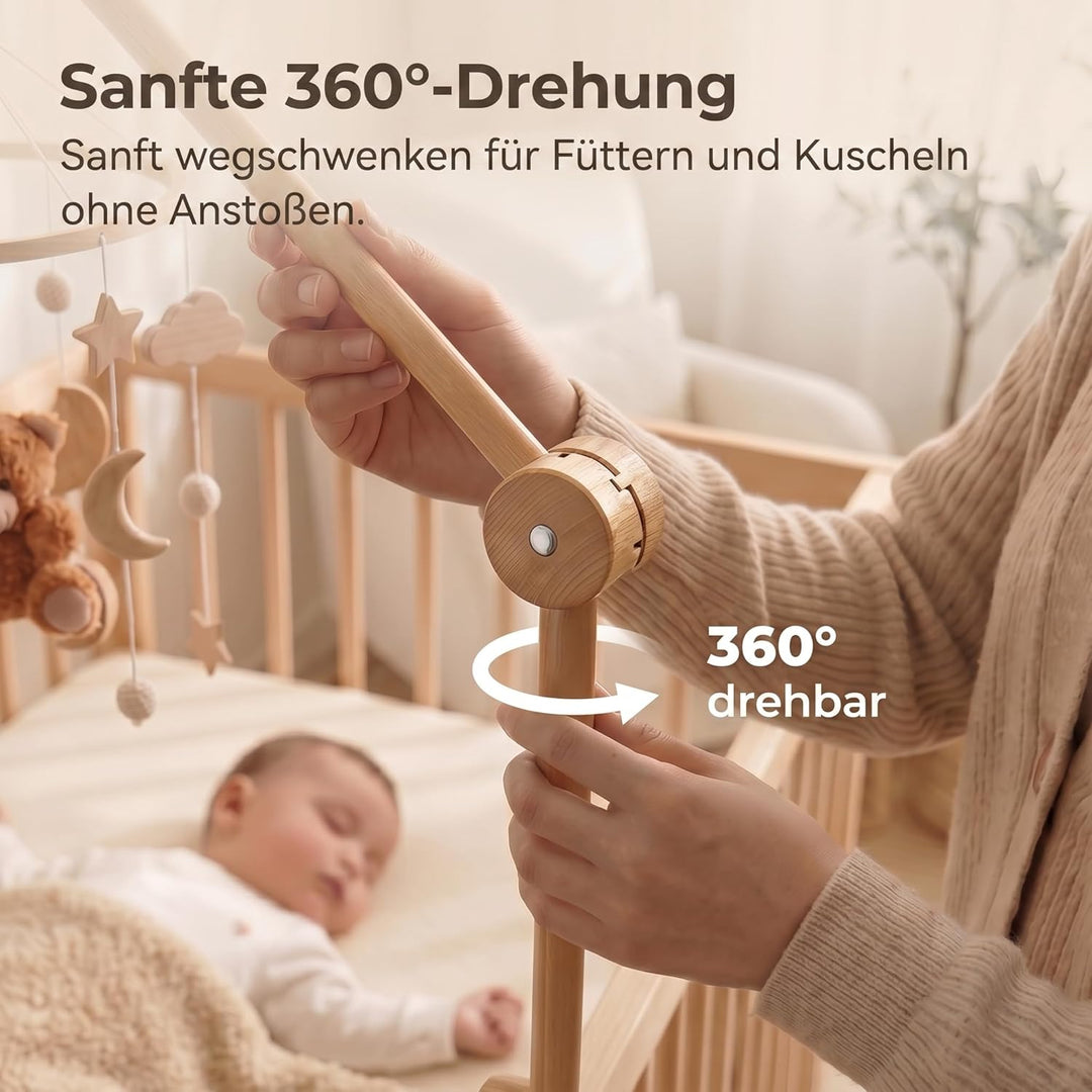 let's make Mobile Verbesserte Version Halterung Holz für Babybet, Höhenverstellbarer & 360° Drehbare