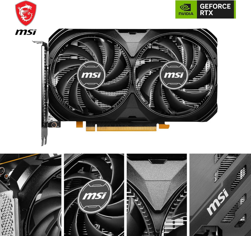 MSI GeForce RTX 4060 Ventus 2X Black 8G OC Grafikkarte -NVIDIA RTX 4060, 8 GB GDDR6 Speicher, 17 Gbp