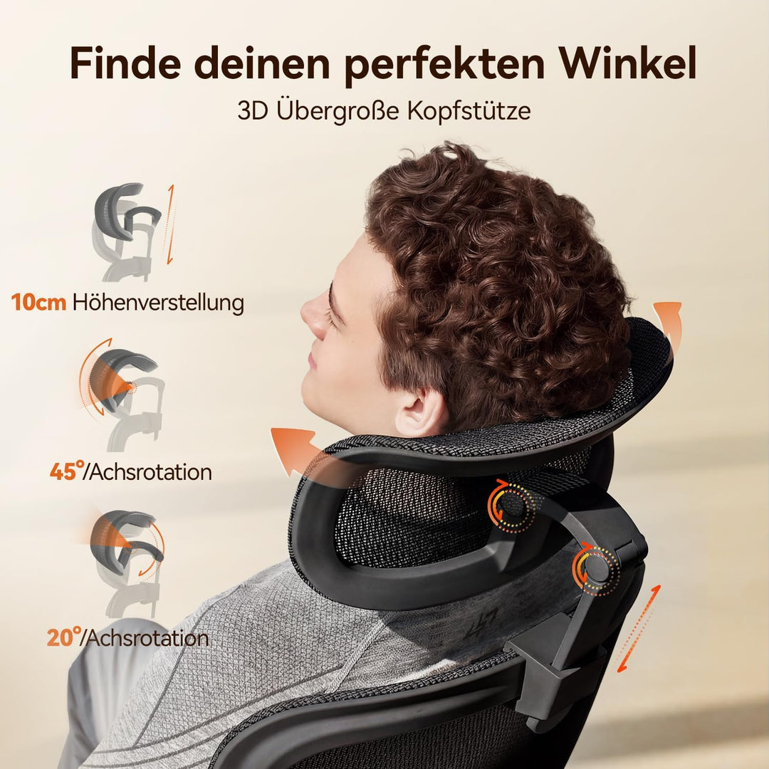 SIHOO Ergonomischer Bürostuhl, Schreibtischstuhl mit Dynamischer Lordosenstütze, Breiter Kopfstütze