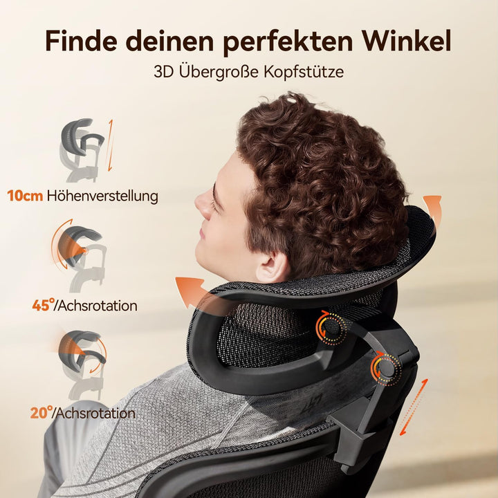 SIHOO Ergonomischer Bürostuhl, Schreibtischstuhl mit Dynamischer Lordosenstütze, Breiter Kopfstütze