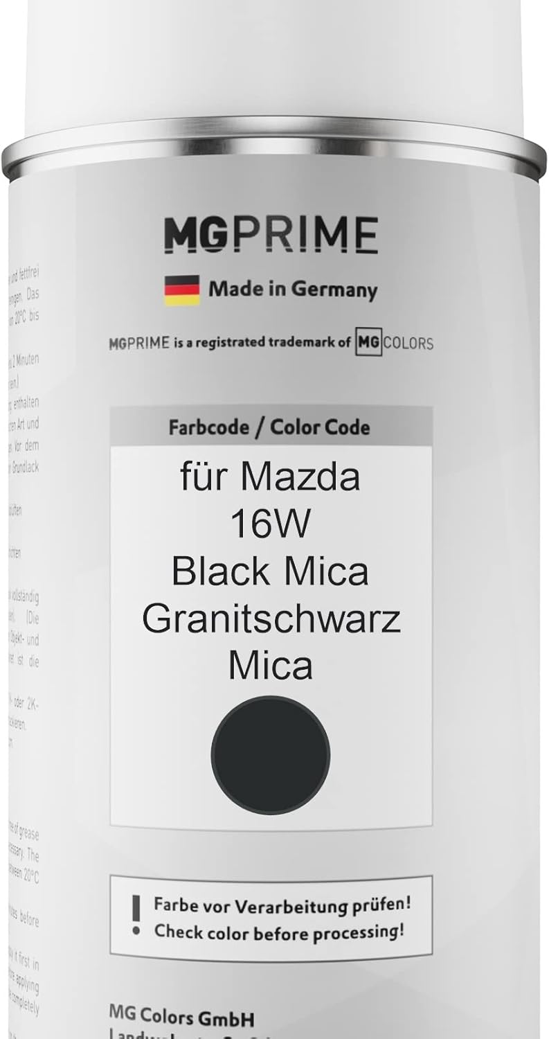 MG PRIME Autolack Sprühdosen Set für Mazda 16W Black Mica/Granitschwarz Mica Basislack Klarlack Spra