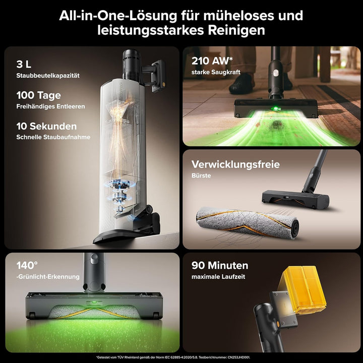 roborock H60 Hub Ultra Akku Staubsauger mit Auto-Entleerungsstation, 210AW Saugleistung für Teppiche