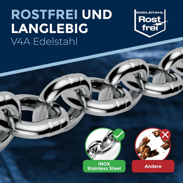 2 Stück 50cm = 0,5 meter 13mm starke Absperrkette Meterware V4A Kette Edelstahl kurzgliedrig am Stüc