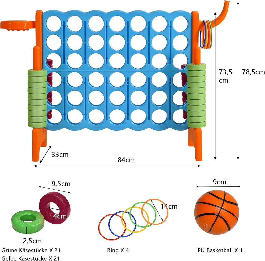 GOPLUS Riesiges 4 Gewinnt Spiel, Strategiespiel mit 42 Ringen, Basketballkorb & Wurfspiel & Schnells