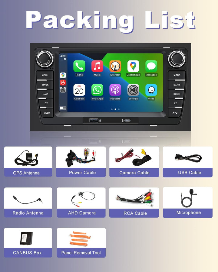 Autoradio für Audi A4 B6 S4 RS4 (2001-2008) / Seat Exeo (2008–2013) mit 7 Zoll Bildschirm Wireless C
