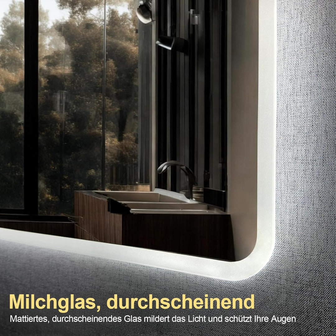 Badspiegel mit Beleuchtung 100x60cm, Badezimmerspiegel Wandspiegel und Touch-Schalter, IP65-Led-Spie