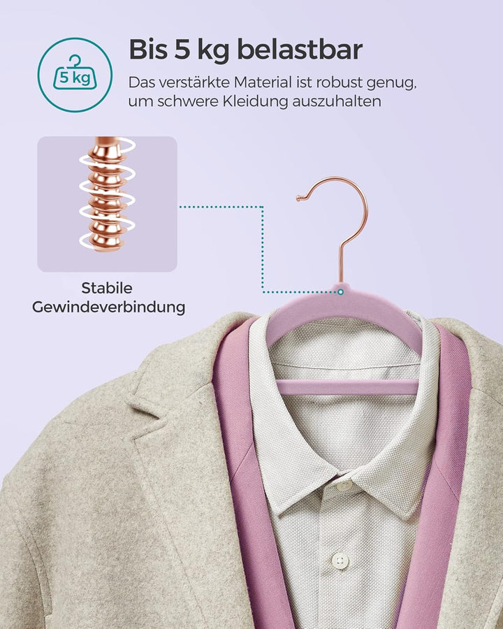 SONGMICS Kleiderbügel Samt, 50er Set, Bügel, rutschfest, kleine Stange für Krawatten, 360° drehbarer