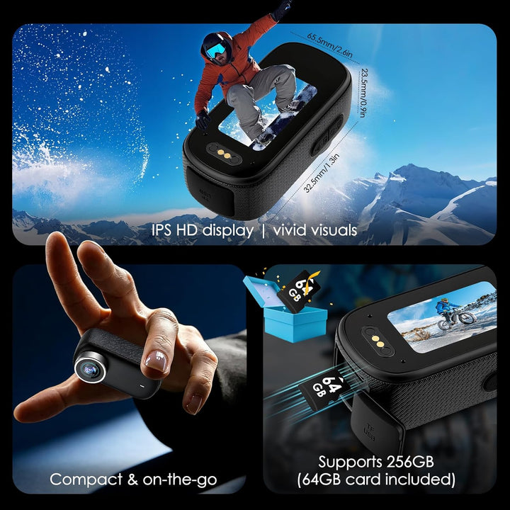 Mini Action Cam 4K wasserdicht 30M 180min Akku Body Cam Fahrrad | 4K Sensor, EIS Stabilisierung, 1,4