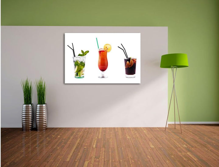 Pixxprint fruchtig frische Cocktails auf Leinwand, XXL riesige Bilder fertig gerahmt mit Keilrahmen,