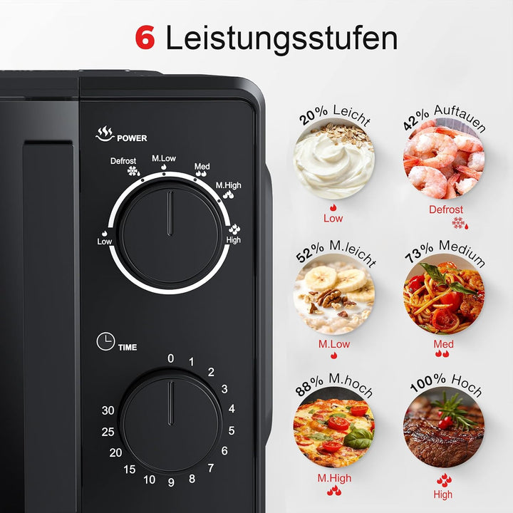 Galanz Solo-Mikrowelle 20L P70T20L-VB, 700W Mikrowelle mit 6 Leistungsstufen, 0 bis 30 Minuten-Timer
