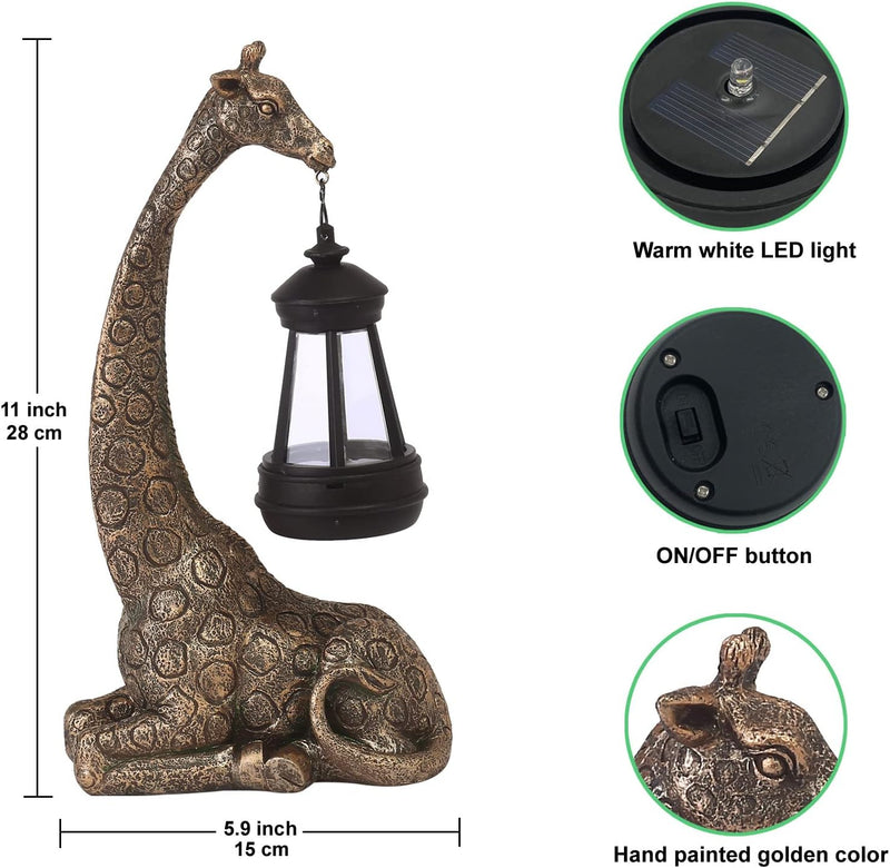 Yeomoo Giraffe Gartendeko mit Solarlampe - Giraffen Gartenfiguren Deko für Draussen mit Wetterfest L