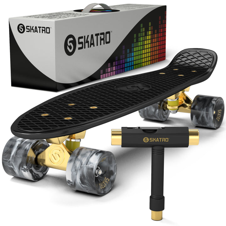 Skatro - Mini-Cruiser-Skateboard. 22 Zoll Kunststoff-Board im Retro-Stil, komplett mit Black Mamba,