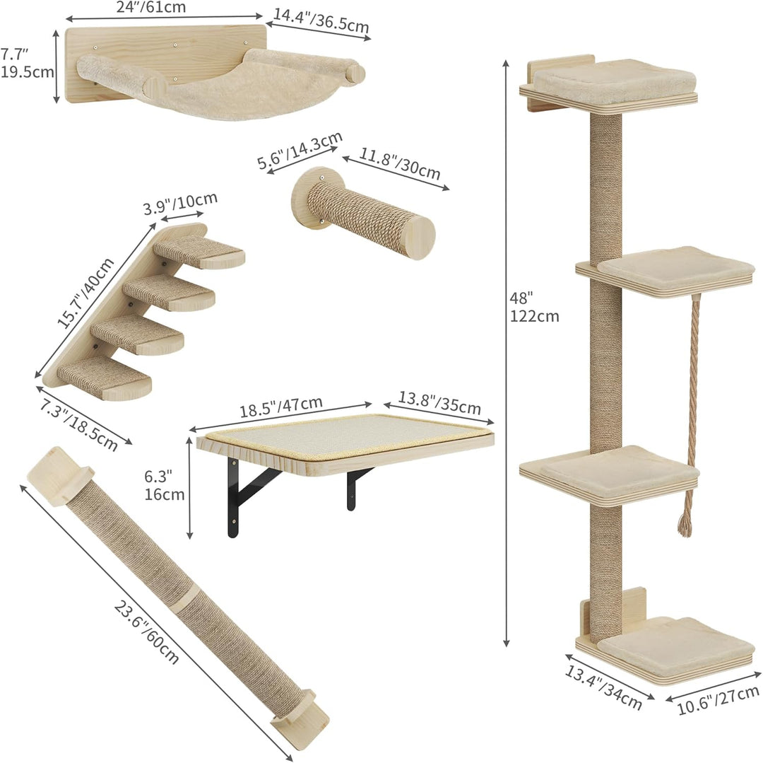 YITAHOME 7PCS Kletterwand Katzen, Katzen-Wandmöbel aus Holz, Katzen-Kletterbaum mit 3 Kratzbäumen/4