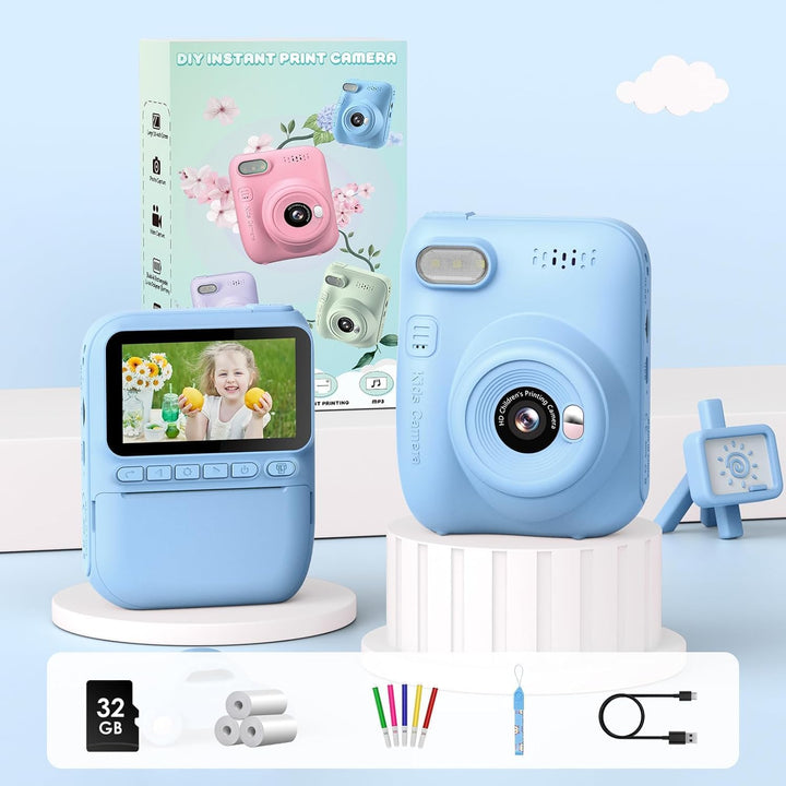 GREENKINDER Sofortbildkamera Kinder,14MP 3.0 Zoll Bildschirm Kinderkamera Sofortbildkamera mit 32G K