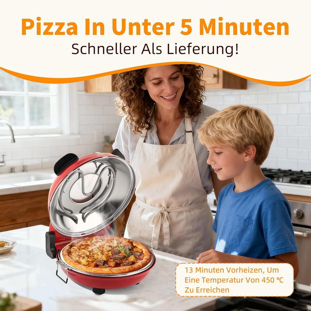 YIBAKE Pizzaofen Elektrisch, 1200W Pizzaofen in 4-Min-Pizza, 31cm Feuerfeste Pizzastein, 420℃ Pizzab