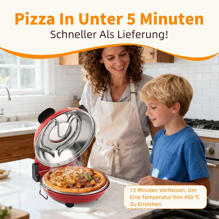 YIBAKE Pizzaofen Elektrisch, 1200W Pizzaofen in 4-Min-Pizza, 31cm Feuerfeste Pizzastein, 420℃ Pizzab