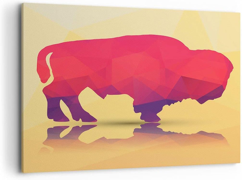 Bilder auf Leinwand 100x70cm Leinwandbild Bison Illustration Bunt Grafik Gross Wanddeko Bild Schlafz