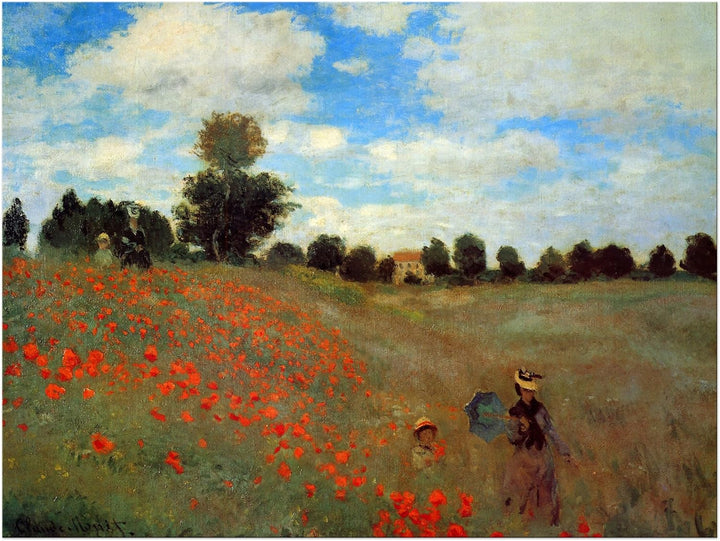 Bilderdepot24 Bild auf Leinwand | Claude Monet Mohnfeld bei Argenteuil in 70x50 cm als Wandbild | Wa