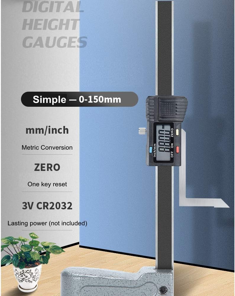 Zunate Digitales Höhenmessgerät, 0-150mm Digital Precision Height Gauge Aperture Tiefenmesser mit Ed