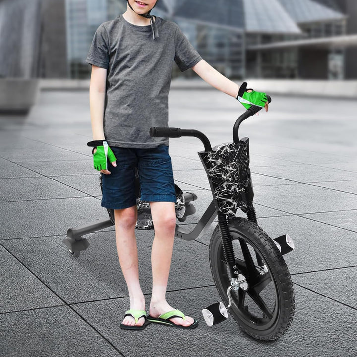 Drift Trike, 360° Drift Cart Tretauto mit Pedale Verstellbarer Schalensitz Schwarzer Blitz ab 6 Jahr