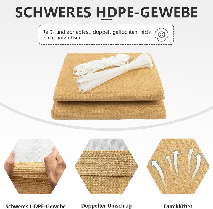 Sonnensegel Wasserdicht Rechteckig, HDPE Gewebe [Nach Mass] 95% UV-Schut, Sonnenschutz Balkon Terras