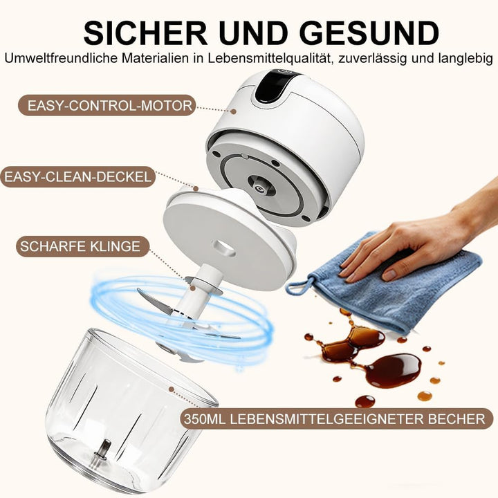 Elektrischer Küchenzerkleinerer, 350ml Zwiebel Zerkleinerer Elektrisch, USB-Aufladung, Kabelloser Ze