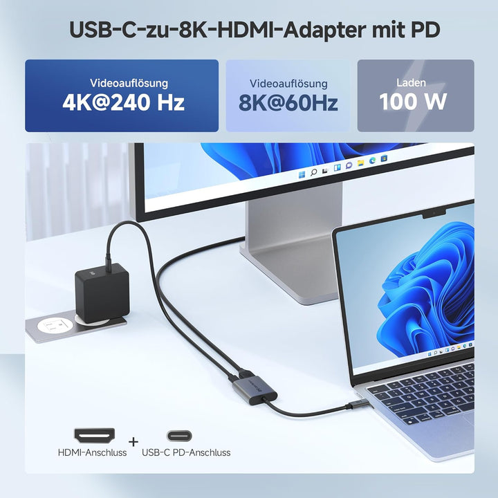 Cable Matters 48Gbps USB C auf HDMI 2.1 Adapter unterstützt 4K@120Hz/8K@60Hz (DSC erforderlich) HDR