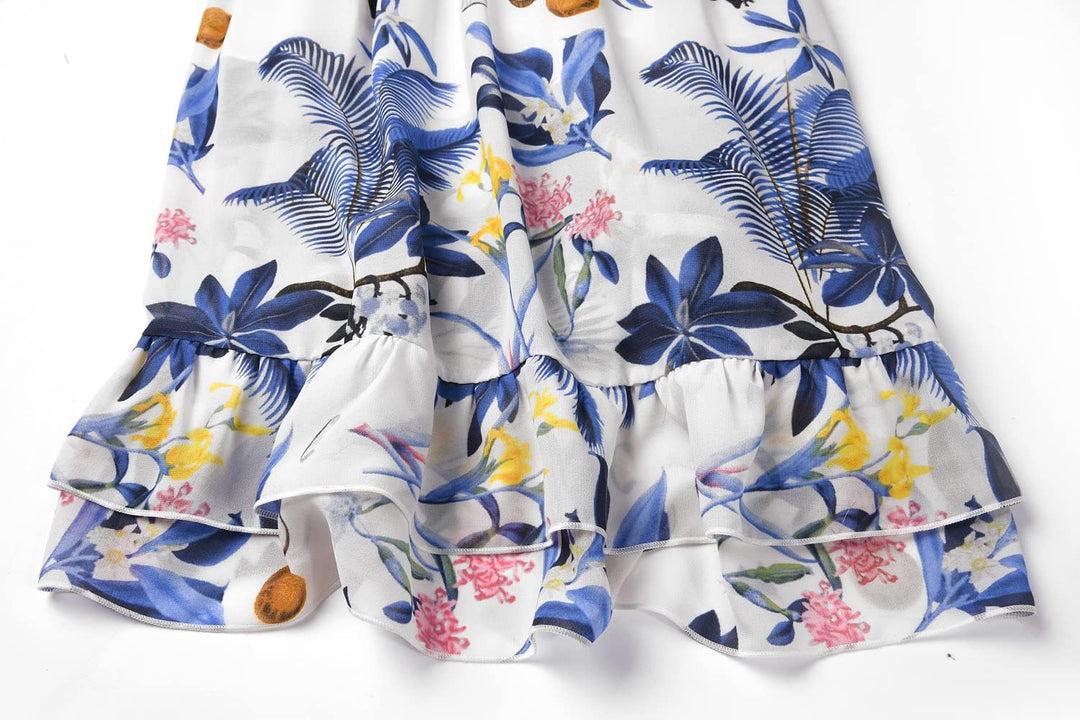 BONNY BILLY Mädchen Kleider Freizeit Blumen Sommerkleid Strandkleid Chiffonkleid Maxikleid mit Rüsch