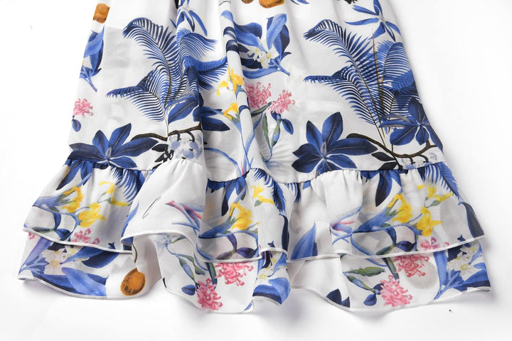 BONNY BILLY Mädchen Kleider Freizeit Blumen Sommerkleid Strandkleid Chiffonkleid Maxikleid mit Rüsch