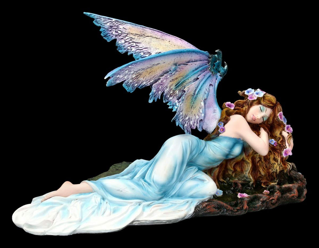 Elfen Fantasy Figur - Shila schläft auf Baumstumpf | Fee, Fairy, Engel, Deko-Figur, Deko-Artikel, St