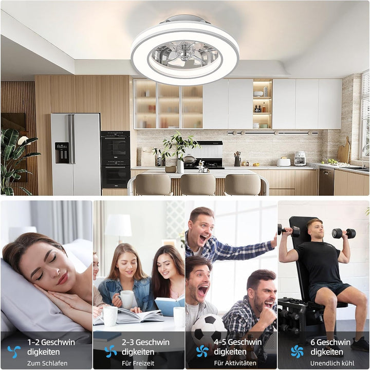Ateroll Deckenleuchte mit Licht & Ventilator, leiser umkehrbarer Motor, 6 Geschwindigkeiten, dimmbar