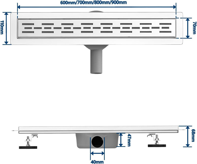 Neodrain Duschrinne 80cm Edelstahl Bodenablauf - 360° Siphon Ablaufrinne Extra Flach mit Geruchsstop