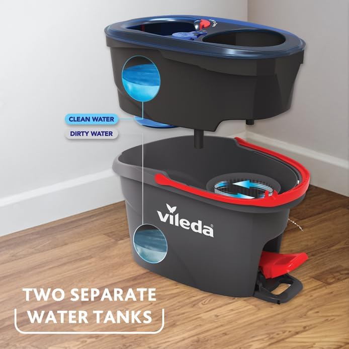 Vileda RinseClean Spin Mop System, trennt sauberes und schmutziges Wasser, müheloses Auswringen, Mik