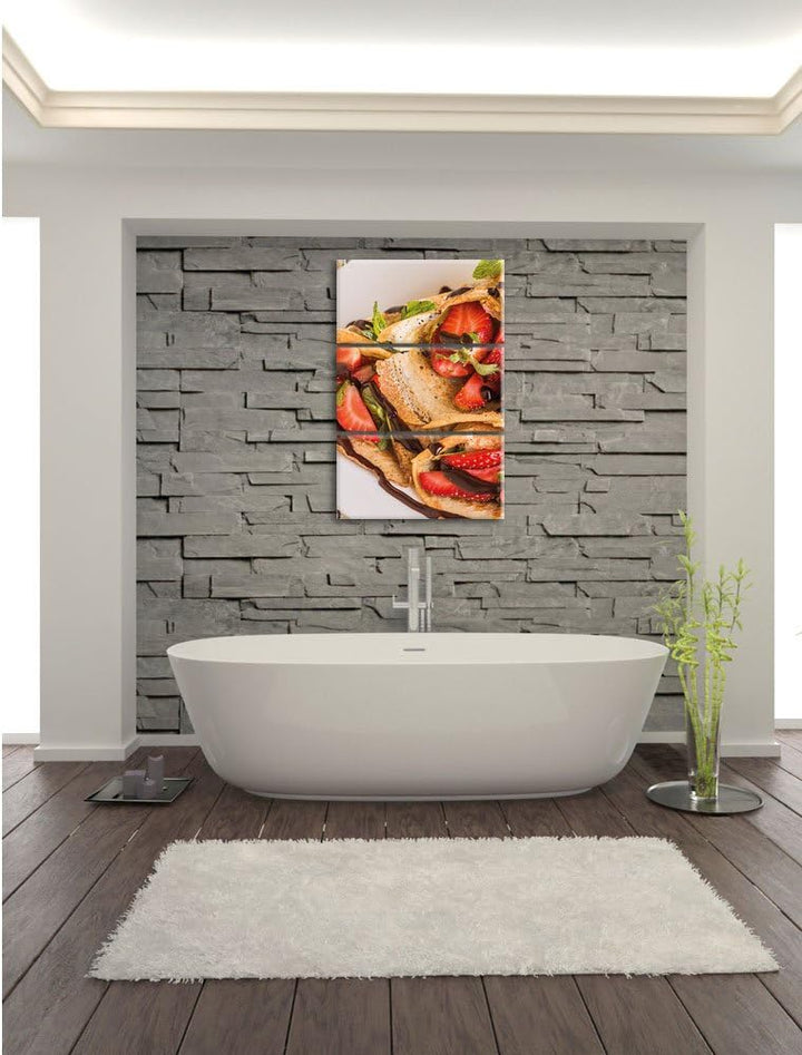 Pixxprint Crepes mit Erdbeeren 3-Teiler Leinwandbild 120x80 Bild auf Leinwand