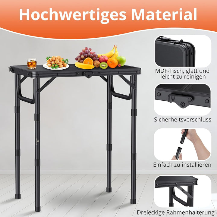 FUNYKICH Campingtisch Klapptisch 58x40cm, Faltbarer Grilltisch mit 3 Höhen Verstellbarer(26/48/70cm)