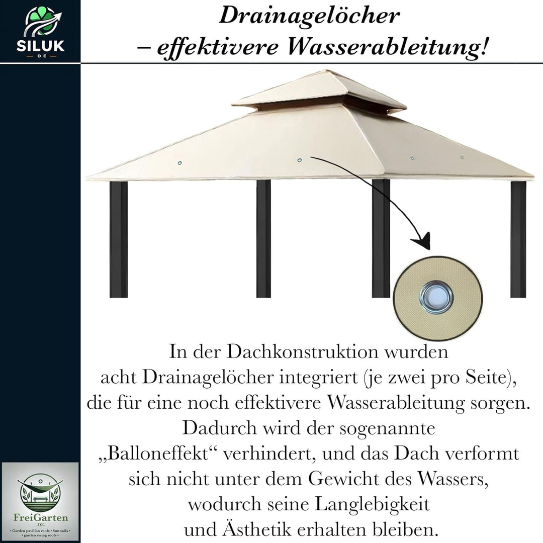 freigarten.de Ersatzdach für Pavillon 334 cm x 334 cm Sand Antik Pavillon Wasserdicht Material: Pana