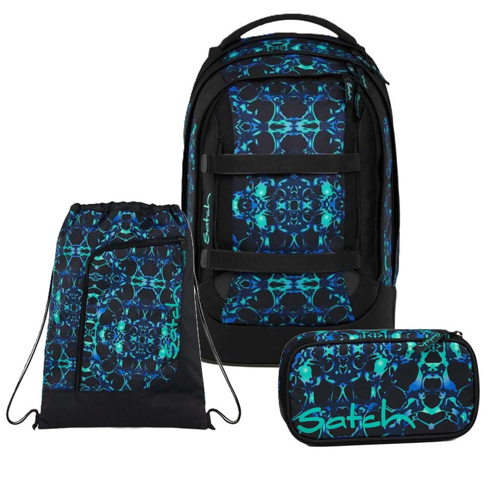 Satch Pack Schulrucksack Set 3tlg. inkl. Schlamperbox und Sportbeutel (Caleido Blue), Caleido Blue
