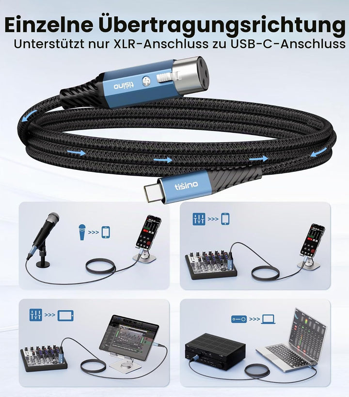 Tisino XLR auf USB C Mikrofonkabel, Upgraded Hi-Fi Audio Recording Kabel USB C Mikrofonkabel für dyn