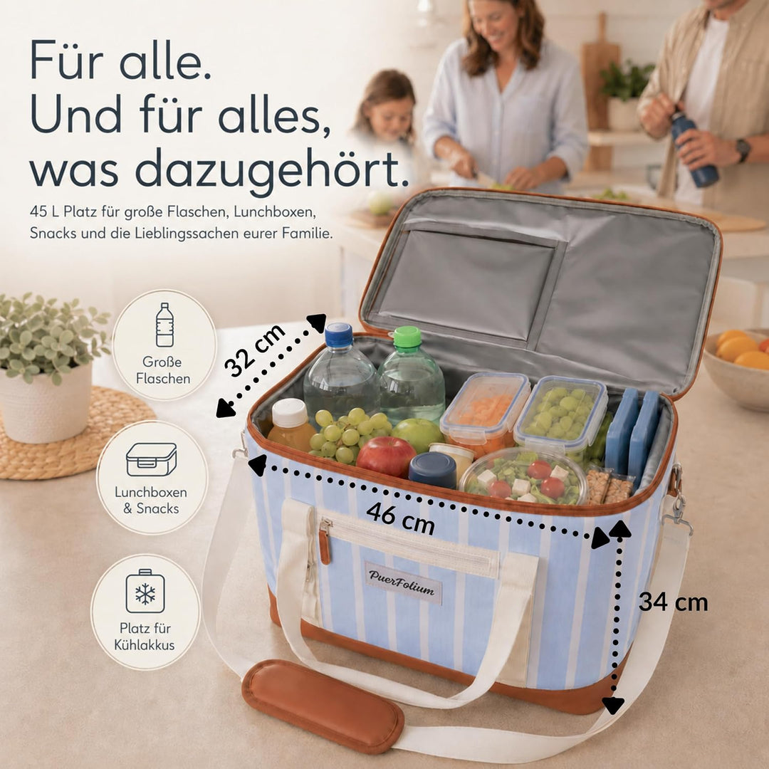 Kühltasche 45L Gross Faltbar XXL Wasserdicht Tragbar Mit Oberklappe Für Strand Camping Auto Picknick