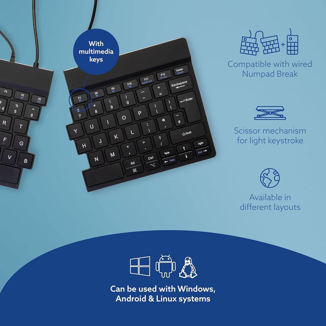 R-Go Split Tastatur, Ergonomische Design mit Geteilte Tastenfeld und Integrierter Pausenanzeige, QWE
