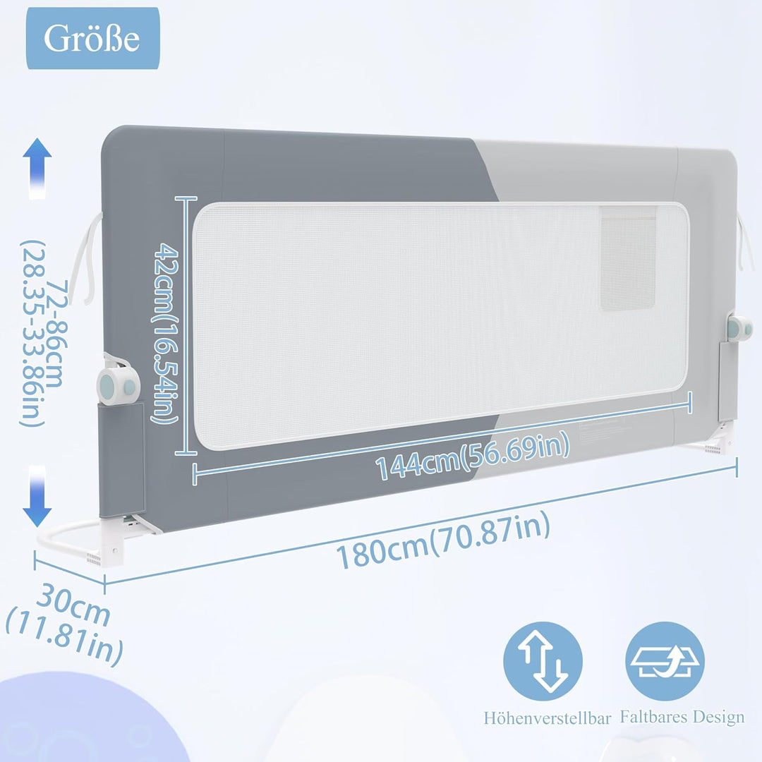 AufuN Bettgitter Bettschuztgitter Portable 180cm, Faltbar Kinderbettgitter für Kinder Babybettgitter