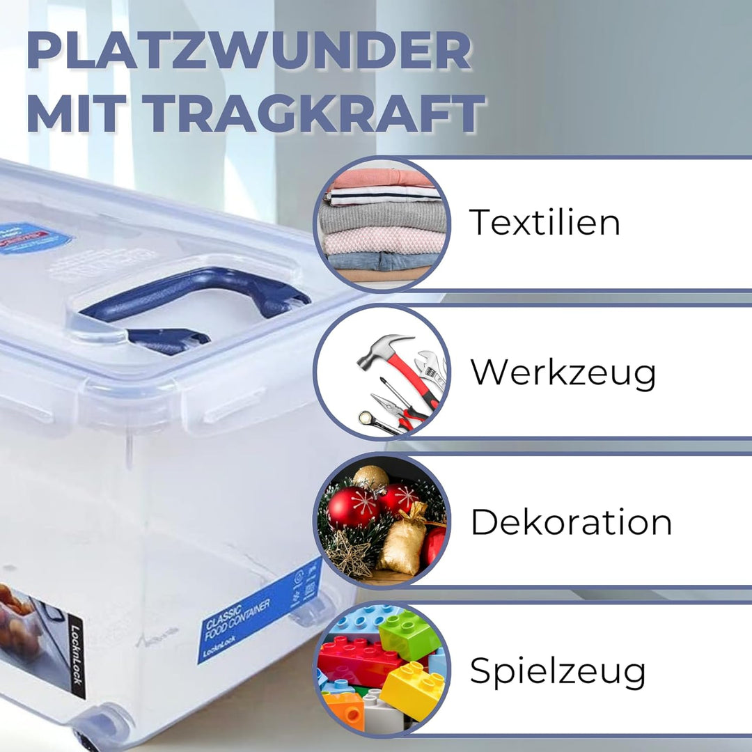 LocknLock PP CLASSIC Aufbewahrungsbox mit Deckel und Griffen | 21 L, 456 x 300 x 225 mm | 100 % Luft