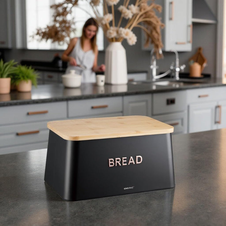 KING HOFF ELEGANTER,MODERNER BROTKASTEN AUS EDELSTAHL LEICHTE KONSTRUKTION (Schwarz_), Schwarz_
