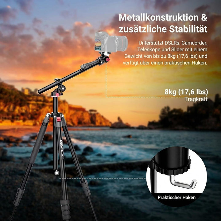 NEEWER BASICS Overhead Horizontal Kamera Stativ Einbeinstativ mit Fluidkopf und Mittelsäule, 75,4" M