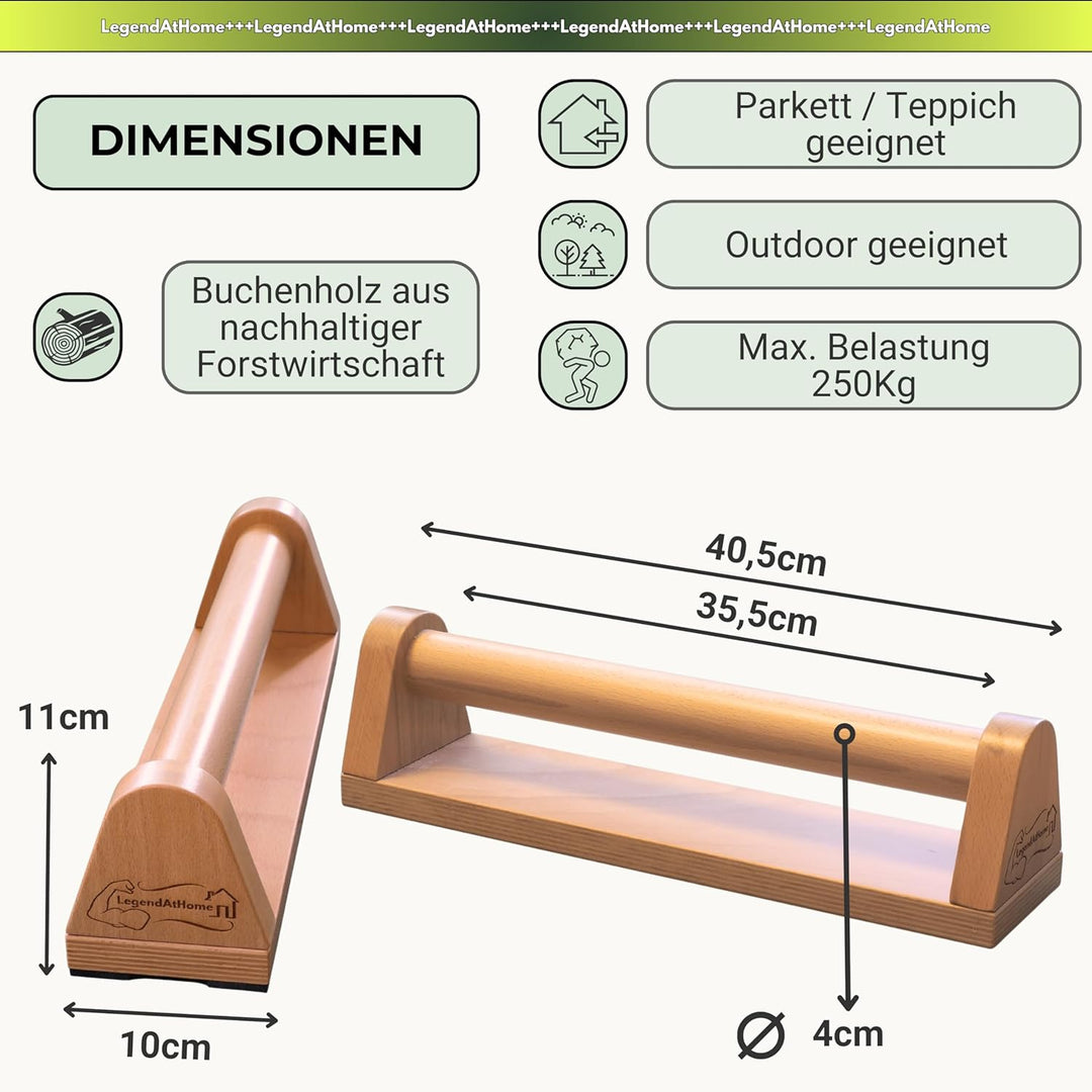 Liegestützgriffe [2er-Set] aus Buchenholz – stabile & gelenkschonende Parallettes für Push Ups, Cali