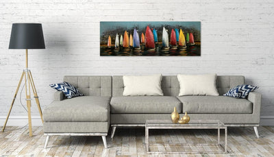 KunstLoft Metallbild 3D | 100% HANDGEFERTIGT | 150x50x5,5cm | Wandbild Metall Deko 'Speedy Boats' |