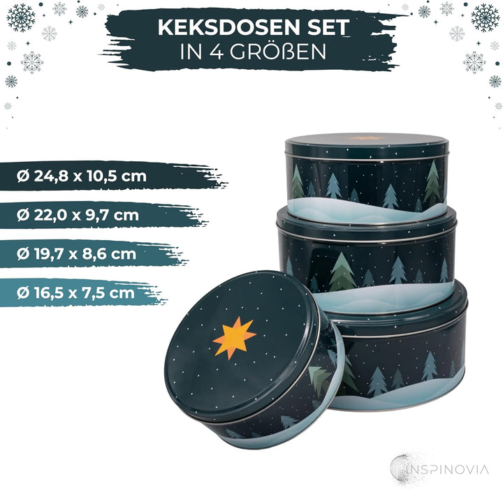 Keksdosen 4er Set | Ideal für Weihnachtsplätzchen & andere Leckereien | 4 Grössen im Set | Gebäck &