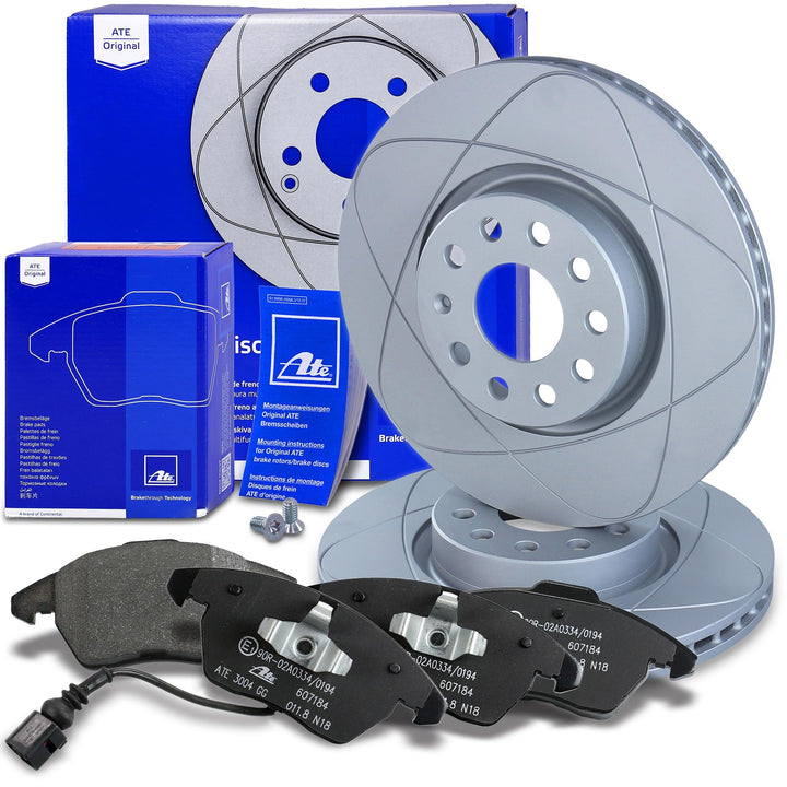 ATE Bremsenset Vorderachse inkl. Power Disc Bremsscheiben Vorne Ø 312 mm Belüftet und Bremsbeläge Vo