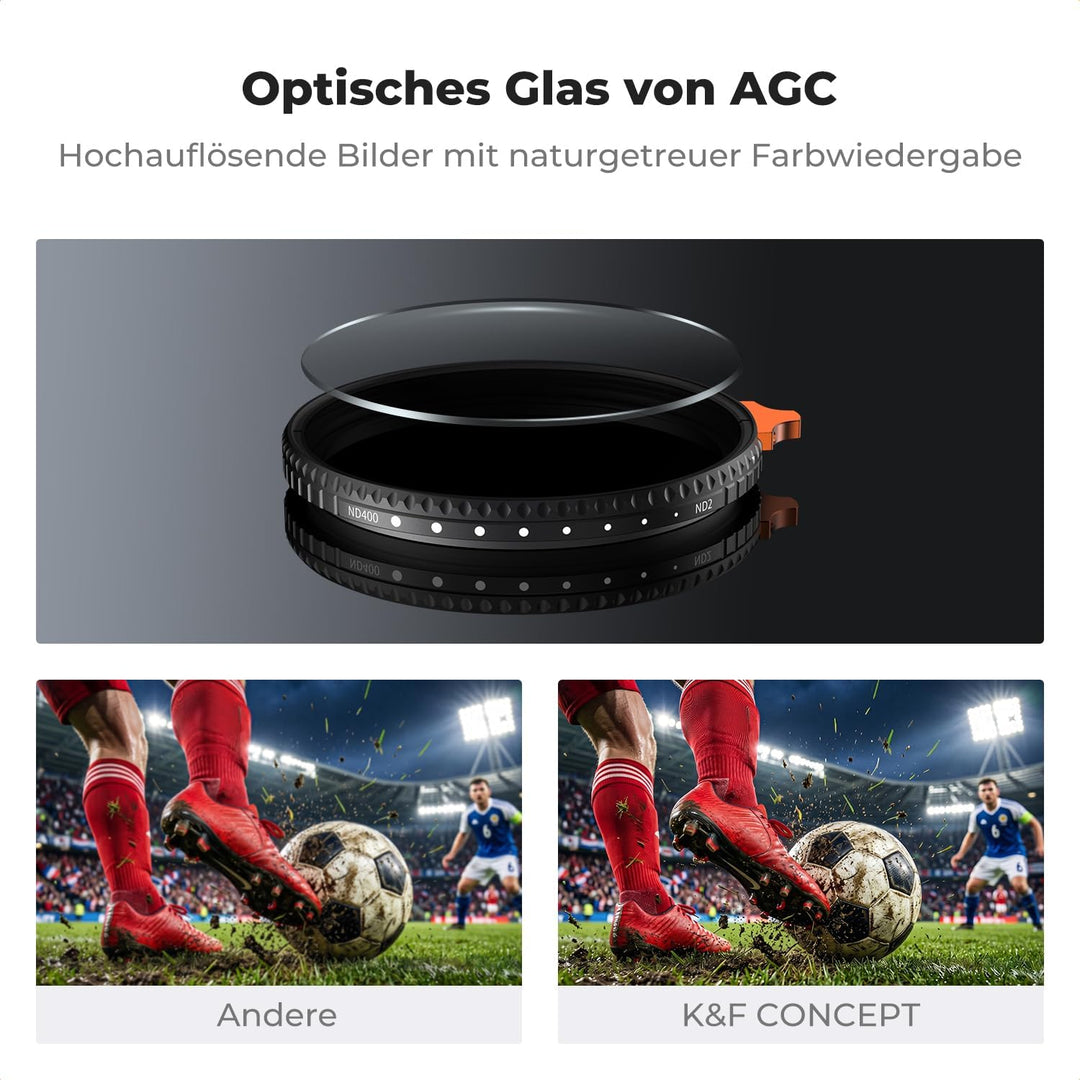 K&F CONCEPT Ultra-niedrige Reflexion ND Filter 55mm Variabler ND2-400 Graufilter (1-9 Blendenstufen)