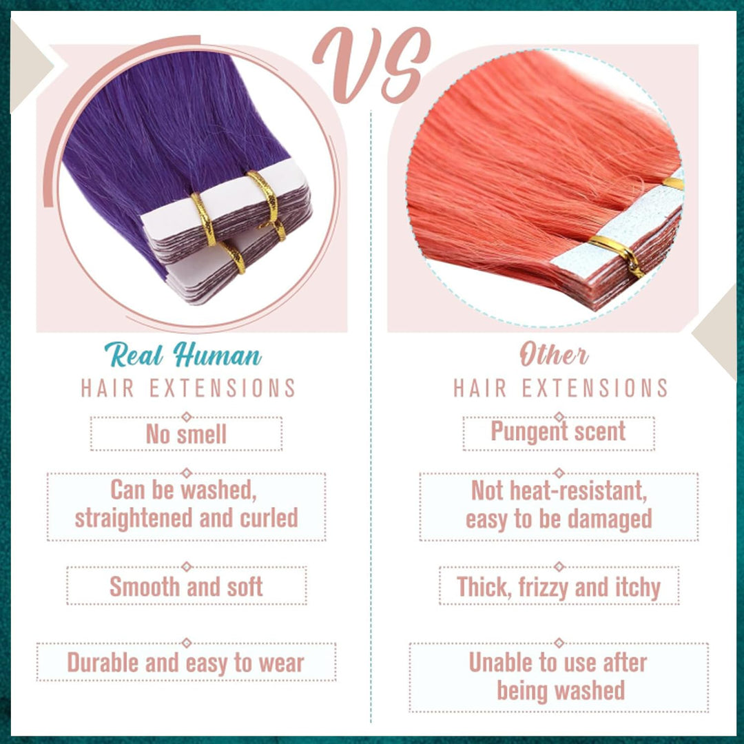 RUNATURE Tape in Extensions Echthaar Lila 35cm Glatt Menschliches Haar Extensions Echthaar Tape 40g